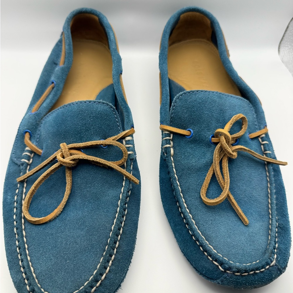 Stylish Cole Haan Men’s Size 9 loafers in Aqua Blue suede, with beige laces. - Picture 2 of 6